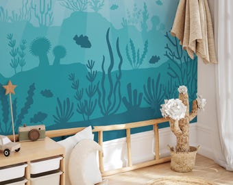 Ocean Nursery Wall Mural: Sea Animal Theme, Peel & Stick Wallpaper