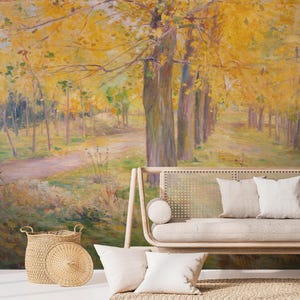 Vintage Wald-Tapete, Landschaftsbaum-Wandbild, Panorama-Wandbild zum Schälen und Aufkleben