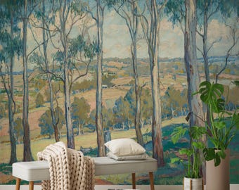 Forest Landscape Mural: Rural Painting Design Peel and Stick Wallpaper