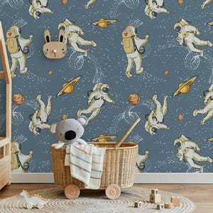 Carta da parati con astronauti, carta da parati adesiva con pianeti, carta da parati con spazio per la cameretta dei ragazzi, decorazione da parete tradizionale per la cameretta dei bambini