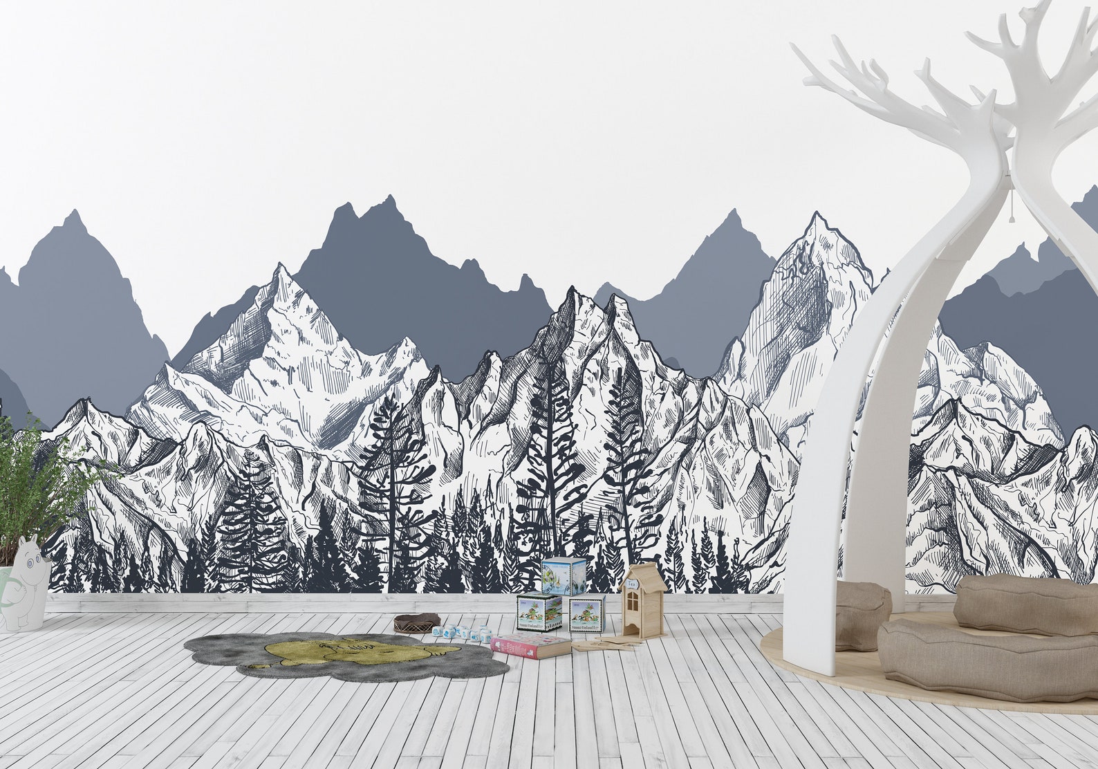 Art Wallpaper / Peel and Stick Wallpaper / Mountain Wallpaper | Etsy