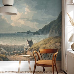Coastal Seascape Wallpaper Mural: Rustic Removable Peel and Stick Mural