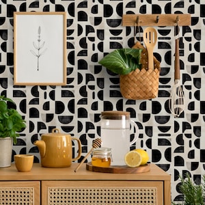 Abstract Black Wallpaper, Bold Geometric Peel and Stick Wall Mural, Minimalist Accent Wall Mural for Living Room, Removable Wallpaper