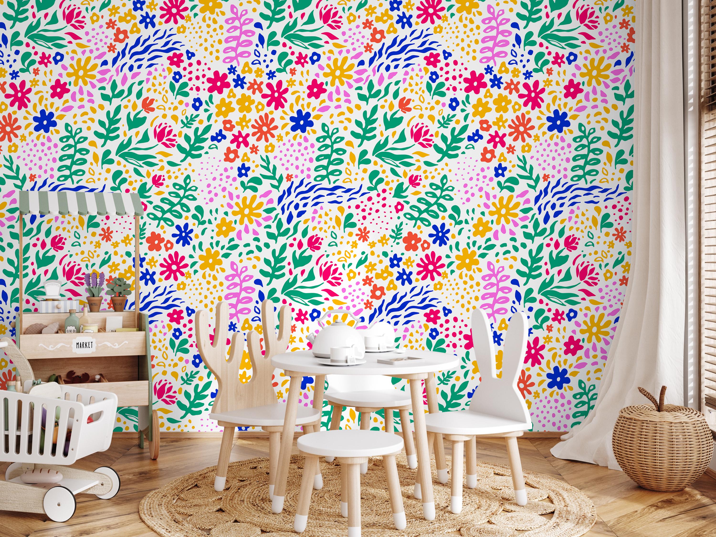 Colorful Floral Wallpaper, Hand Drawn Boho Flower Peel and Stick Wall ...