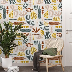 Abstract Leaves Peel and Stick Wallpaper: Geometric Nursery Mural