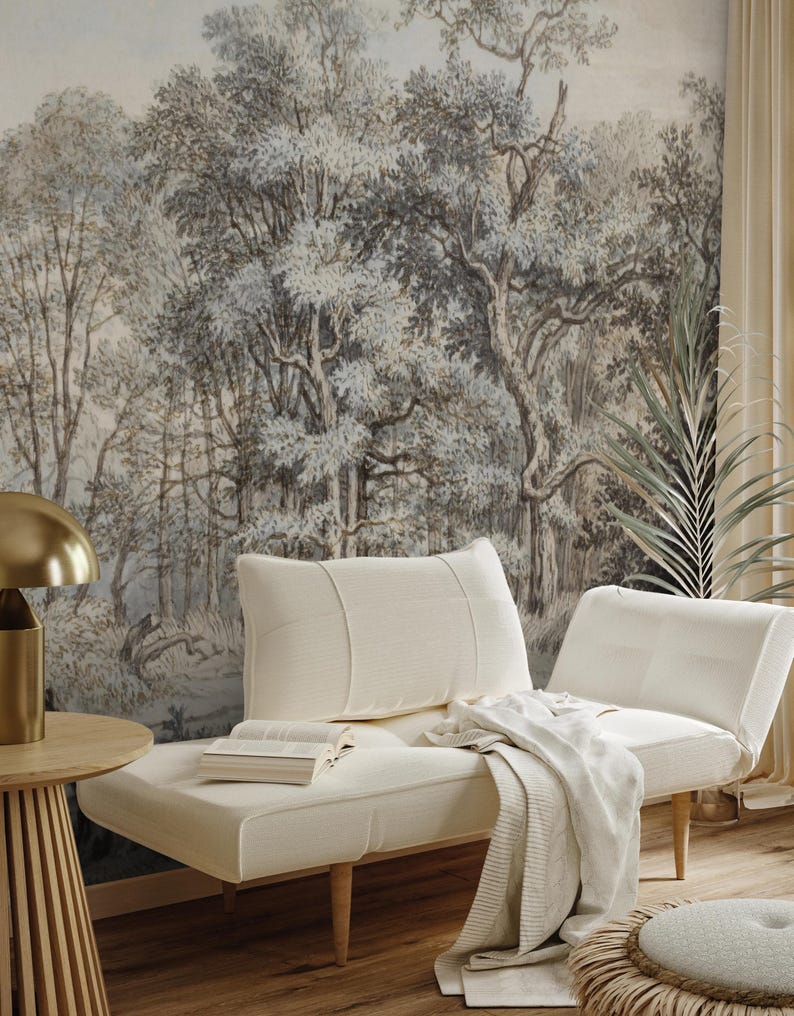 Vintage Scenic Wallpaper, Traditional Forest Tree Peel and Stick Wall ...