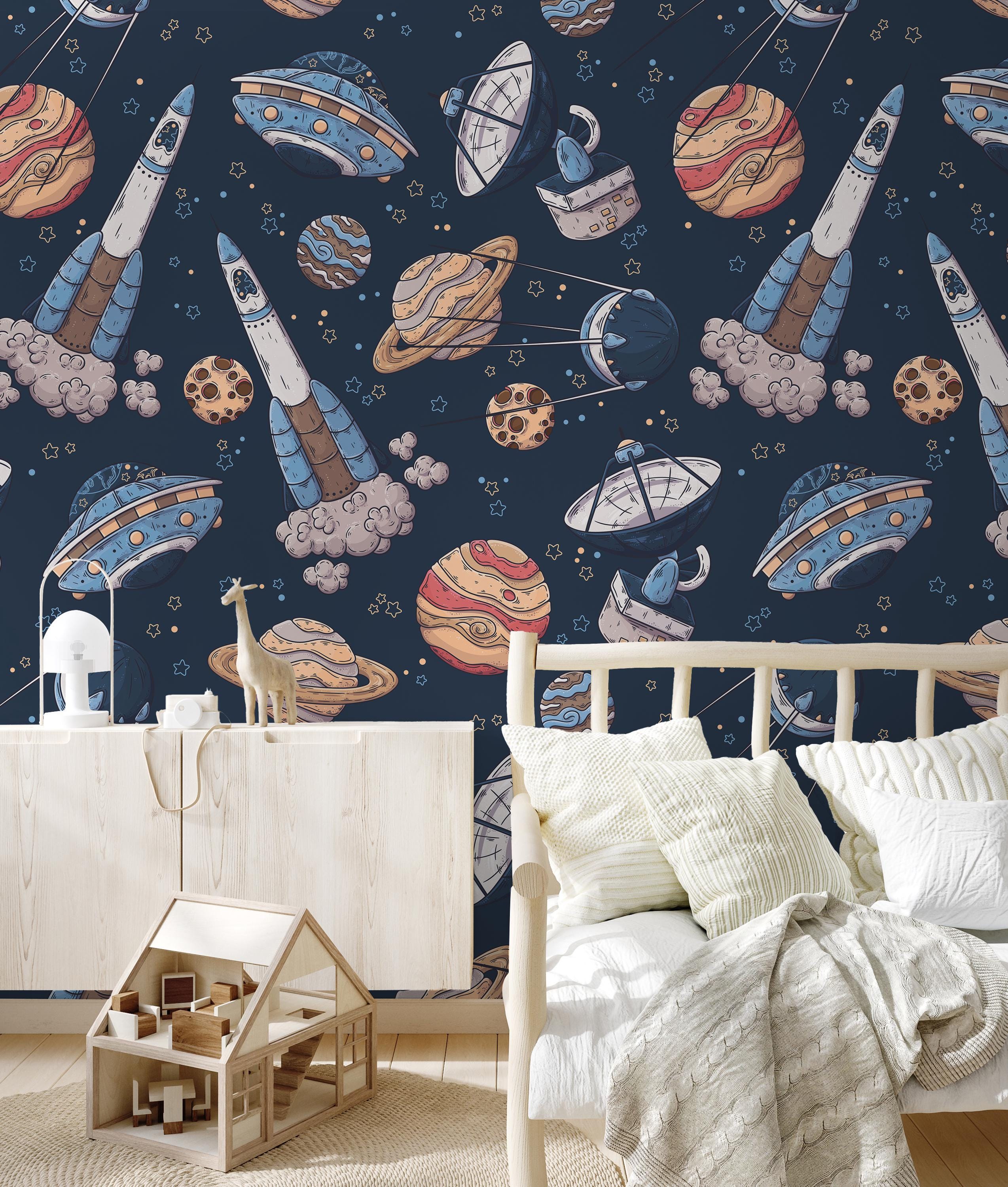 Space Wallpaper: Planets Peel and Stick Wall Mural for Kids Room - Etsy