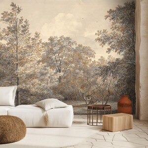 Vintage Landscape Wallpaper, Forest Animal Peel and Stick Wall Mural - Etsy