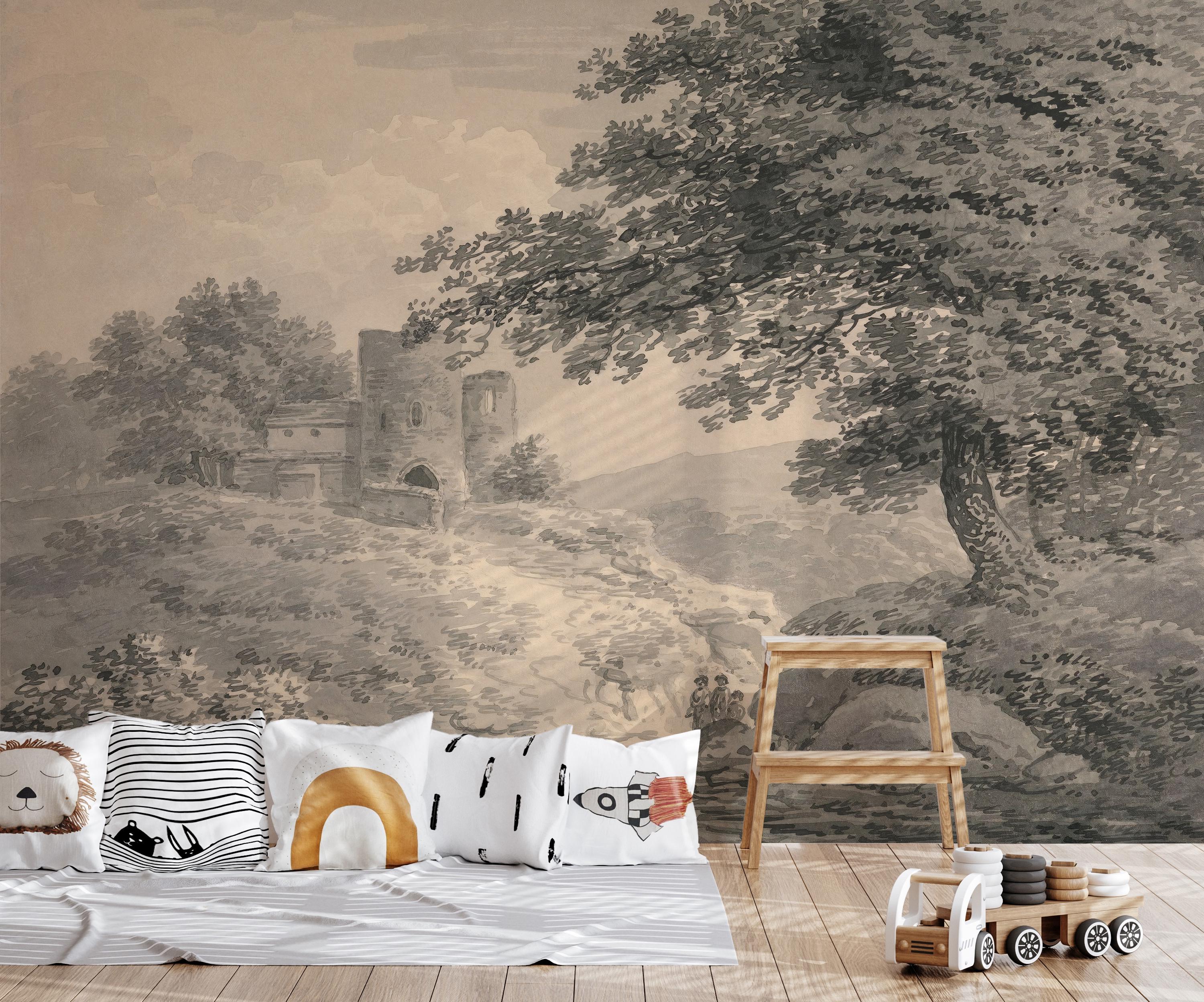 Landscape Wallpaper: Vintage Panoramic Peel and Stick Wall Mural - Etsy