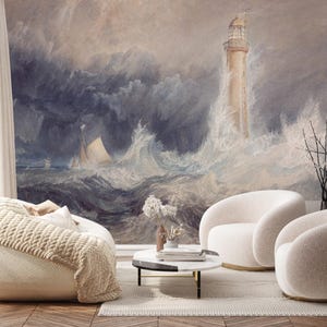 Rustic Lighthouse Peel and Stick Wallpaper: Vintage Coastal Wall Mural