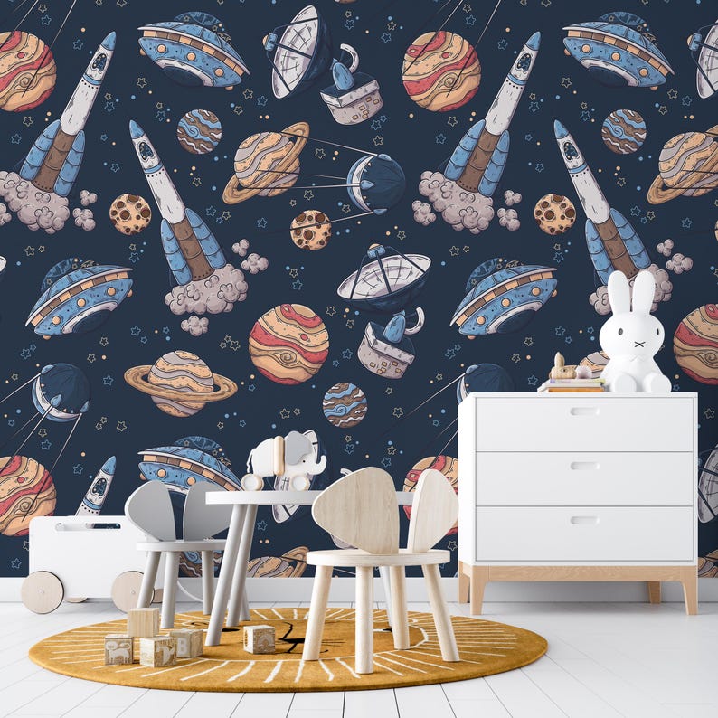Space Wallpaper: Planets Peel and Stick Wall Mural for Kids Room - Etsy