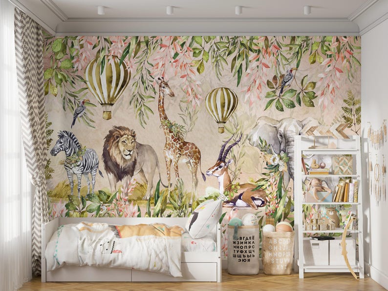 Buy Safari Animals Wall Mural,peel and Stick Nursery Wallpaper, Savanna