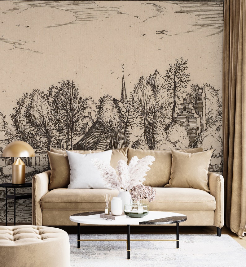 Vintage Wallpaper / Landscape Panoramic Wallpaper / Vintage Etsy