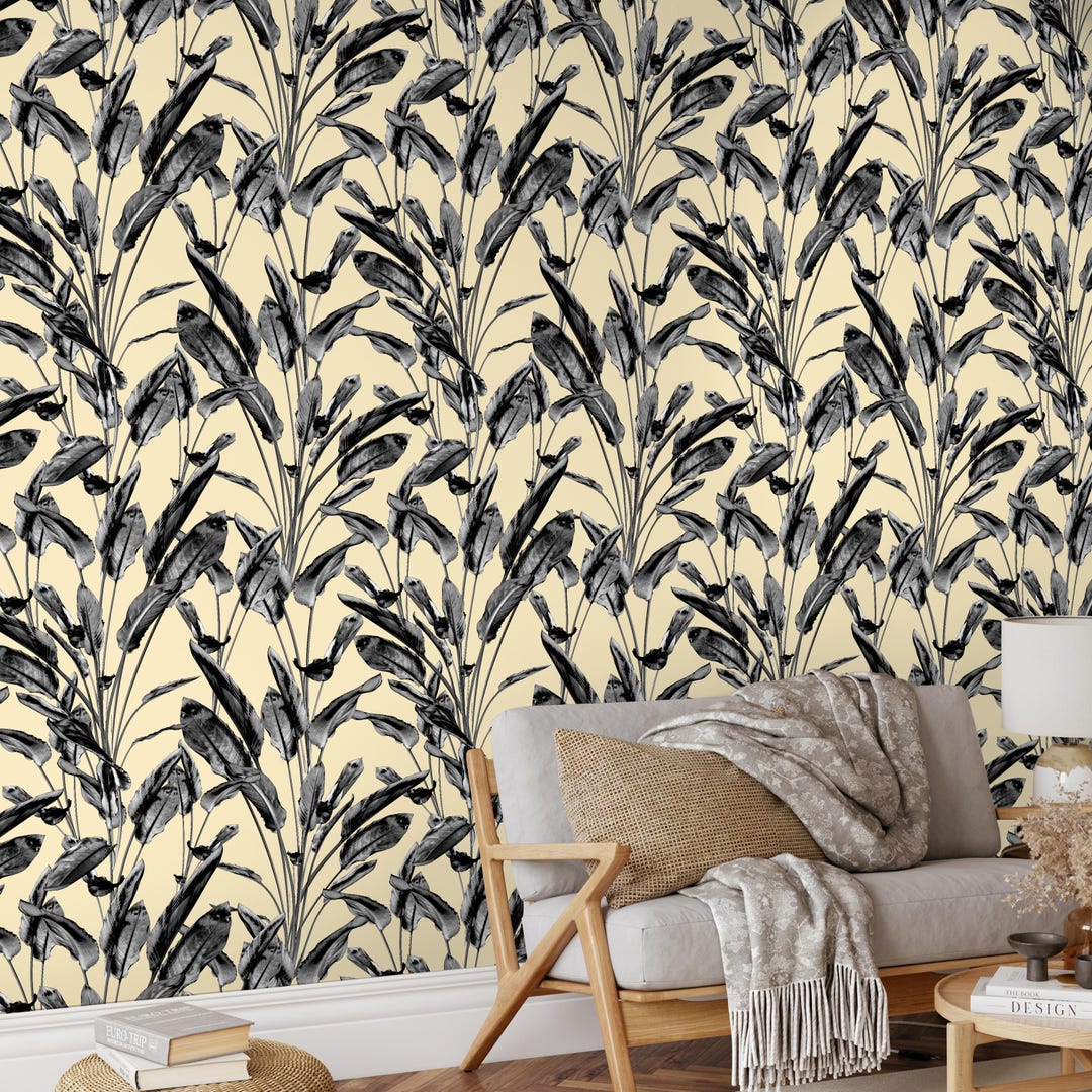 Tropical Banana Leaf Wallpaper, Neutral Peel and Stick Wall Mural - Etsy
