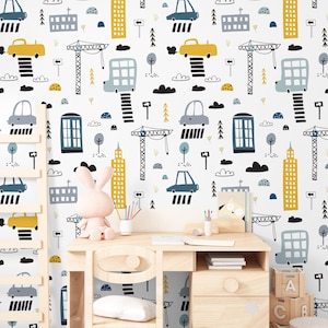 Construction Peel and Stick Wallpaper: City Traffic Nursery Decor