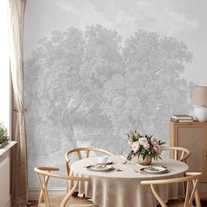 Gray Forest Peel and Stick Wall Mural, Soft Tone Vintage Wallpaper