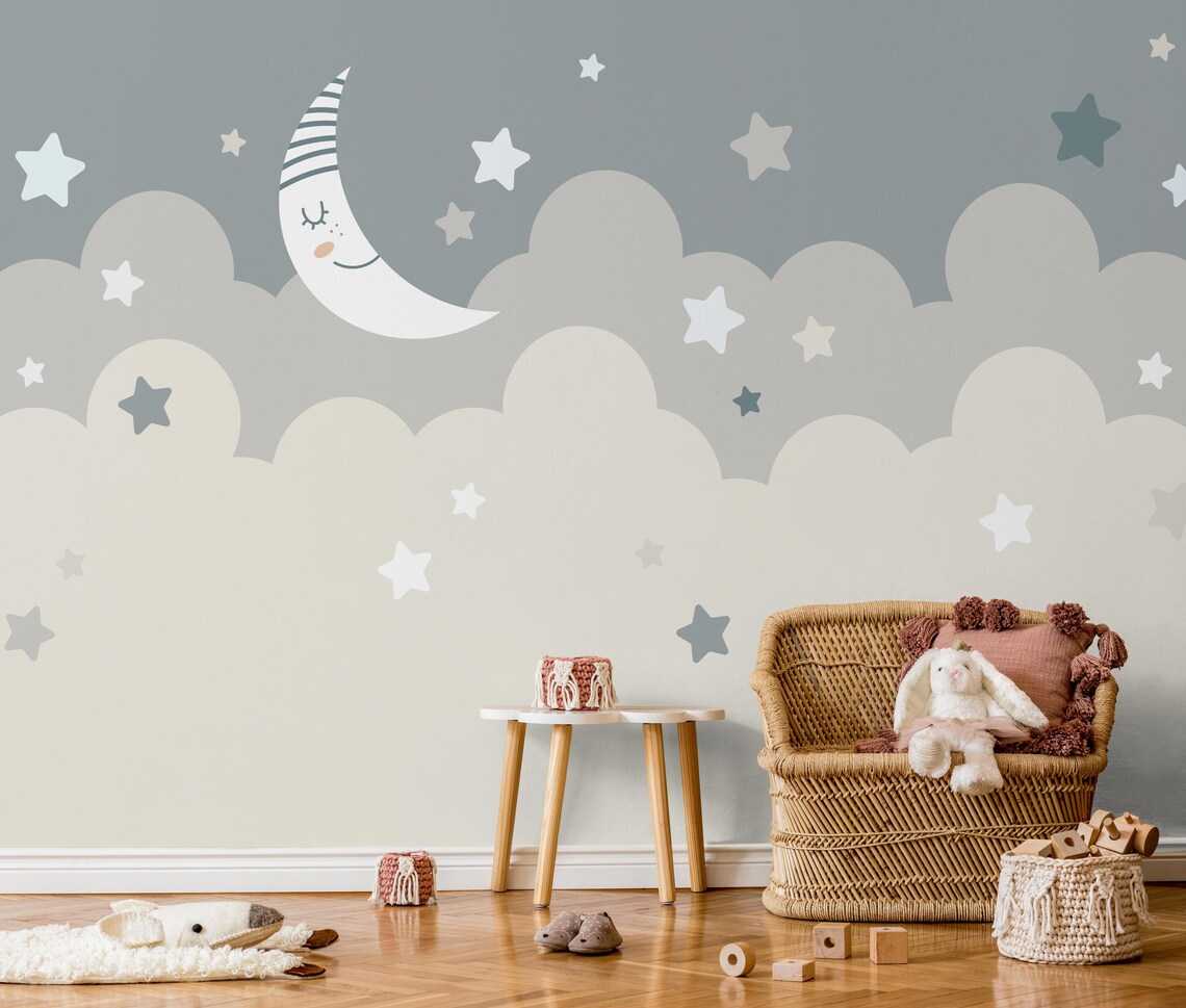 Nursery Sky Wall Mural: Peel and Stick Kids Room Wallpaper - Etsy