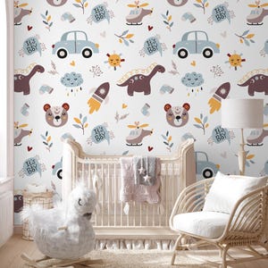 Dinosaur & Vehicle Wallpaper Mural: Boys Room Decor, Peel and Stick
