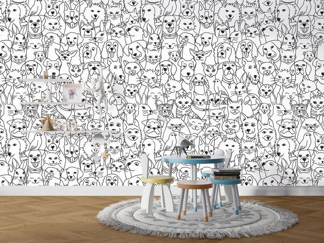 Black and White Kids Animal Wallpaper / Animal Wallpaper / - Etsy