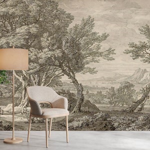 Vintage Landscape Wallpaper, Panoramic Wallpaper, Ruins Landscape Wallpaper, Peel and Stick Wallpaper, Removable, Self Adhesive Mural zdjęcie 5