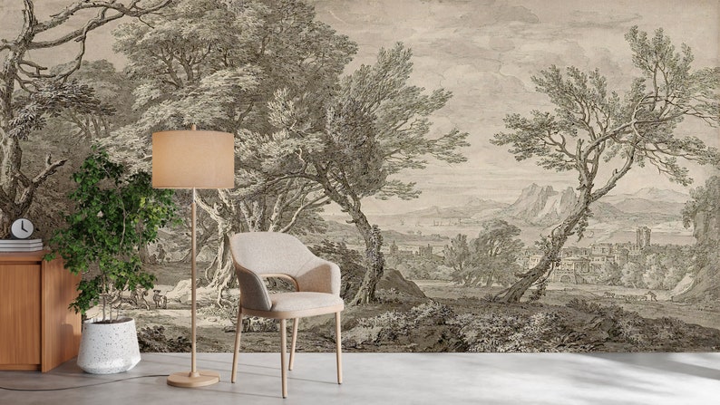 Vintage Landscape Wallpaper, Panoramic Wallpaper, Ruins Landscape Wallpaper, Peel and Stick Wallpaper, Removable, Self Adhesive Mural zdjęcie 5