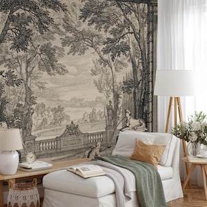 Vintage Lake Palace Wall Mural: Scenic Peel and Stick Wallpaper