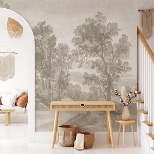 Add timeless elegance to your home with our Soft Tone Vintage Forest Landscape Wall Mural. This peel and stick wallpaper showcases scenic trees and nature-inspired designs, offering easy application and removal for beautiful, lasting decoration. Scenic Panoramic Mural, Landscape Wallpaper, Peel and Stick Wallpaper, Vintage Wallpaper, Removable Wallpaper, Panoramic Mural, Rustic Tree Scenic Mural, Rural Landscape Wallpaper, Scenic Mural, Vintage Mural, Self Adhesive Mural, Traditional Wallpaper