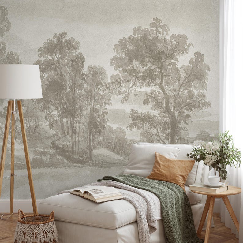 Add timeless elegance to your home with our Soft Tone Vintage Forest Landscape Wall Mural. This peel and stick wallpaper showcases scenic trees and nature-inspired designs, offering easy application and removal for beautiful, lasting decoration. Scenic Panoramic Mural, Landscape Wallpaper, Peel and Stick Wallpaper, Vintage Wallpaper, Removable Wallpaper, Panoramic Mural, Rustic Tree Scenic Mural, Rural Landscape Wallpaper, Scenic Mural, Vintage Mural, Self Adhesive Mural, Traditional Wallpaper