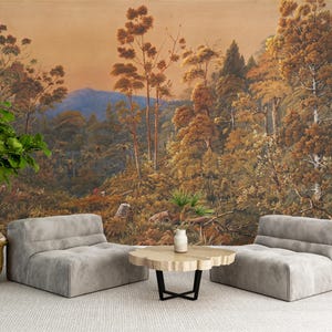 Dark Woodland Peel and Stick Wall Mural, Forest Scene with Majestic Trees,  Removable Rustic Wallpaper for Cozy Nature-Inspired Mural