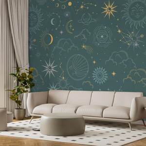 Nursery Astrology Wallpaper Mural: Celestial Peel and Stick Wall Mural ...