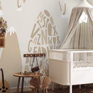 Alphabet Peel and Stick Wallpaper: Beige Nursery Wall Mural