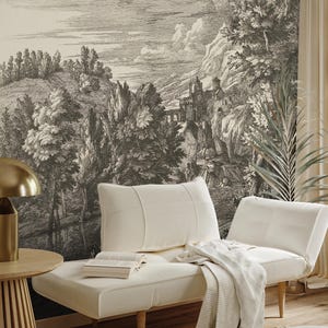 Vintage Castle Landscape Mural: Peel and Stick Removable Wallpaper