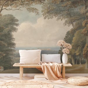 Vintage Landscape Wall Mural: Peel & Stick Panoramic Tree Wallpaper