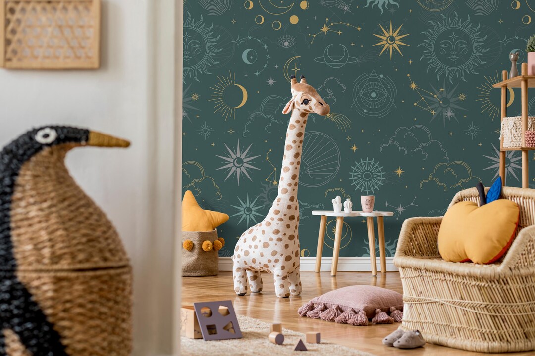 Nursery Astrology Wallpaper Mural: Celestial Peel and Stick Wall Mural ...