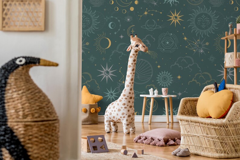 Nursery Astrology Wallpaper Mural: Celestial Peel and Stick Wall Mural ...