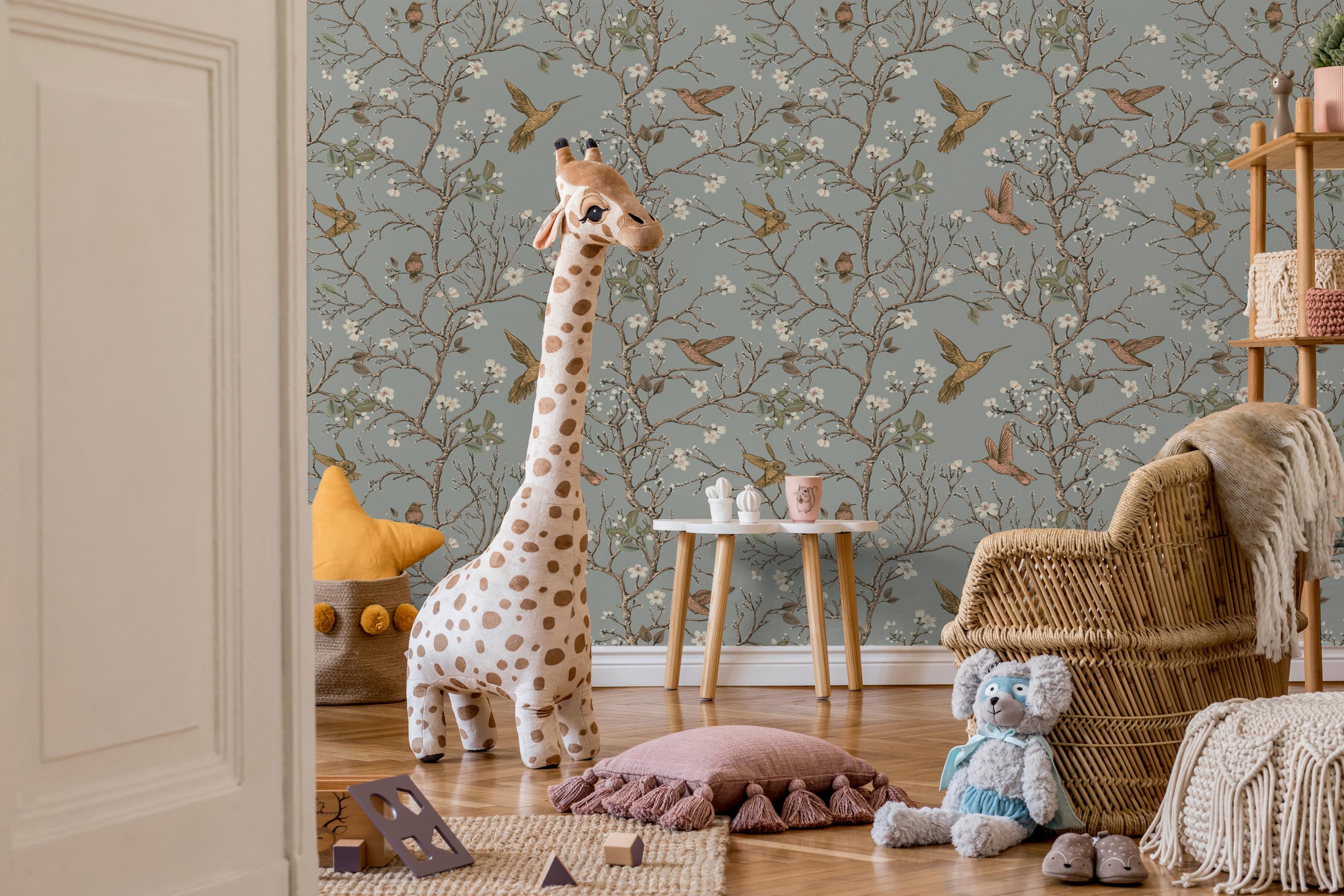 Chinoiserie Birds Nursery Wallpaper: Dark Elegant Nature Design - Etsy