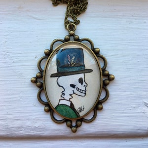 Dapper Cajun Skeleton Cameo Necklace- Skeleton Jewelry