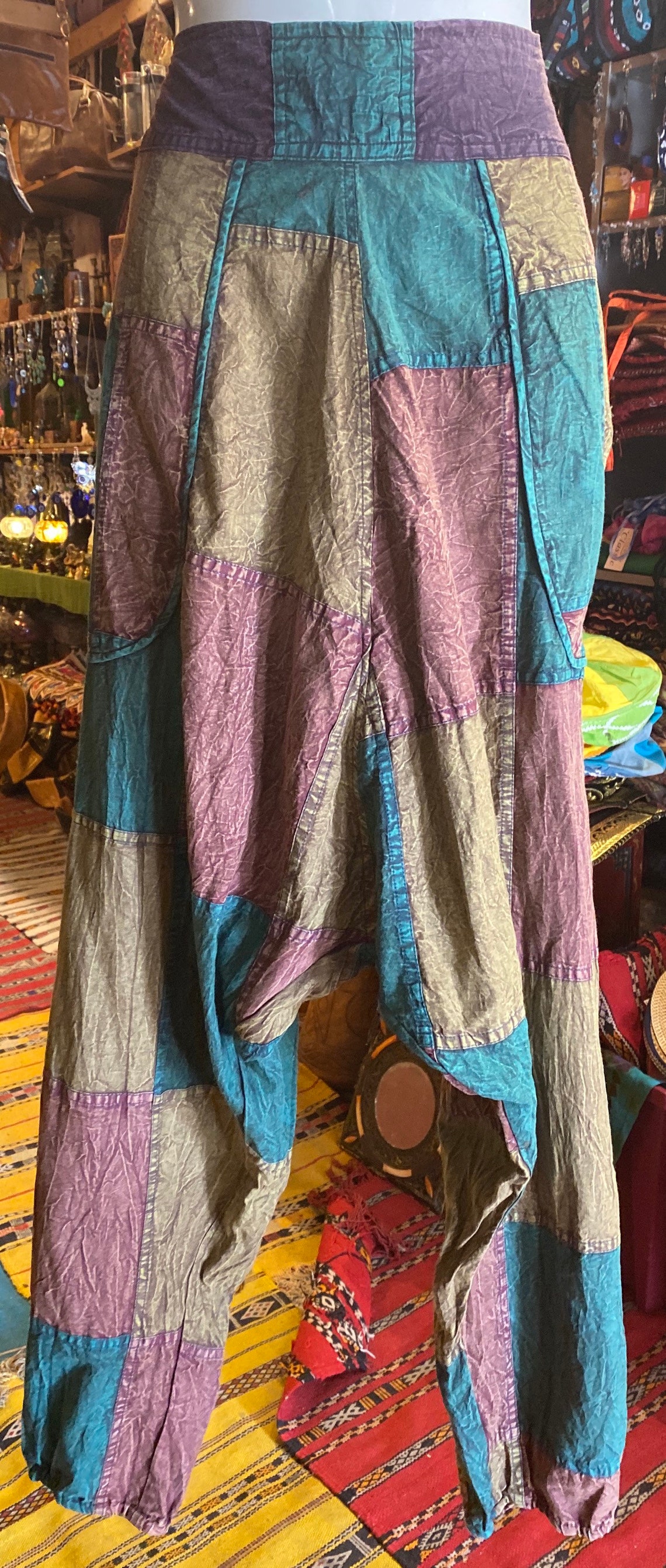 Drop Crotch Harem Pants Patchwork Harem Pants Boho Hippie Etsy