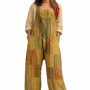 Boho Patchwork Cotton Overalls, Handmade Hippie Festival Jumpsuit, Loose Fit Romper