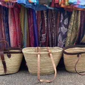 Moroccan Market Shopping Basket, Large Handwoven Straw French Market Basket, Beach/Travel bag
