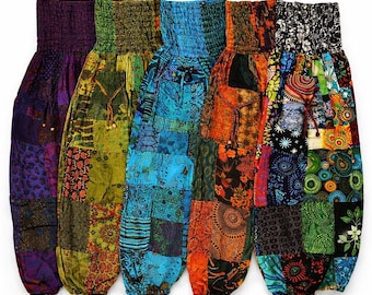 Patchwork Cotton Harem Pants: Boho Hippie Festival Style