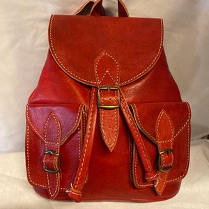 Moroccan Leather Backpack: Small Red Calfskin Bag