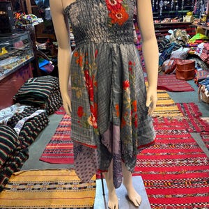 Patchwork Silk Handkerchief Dress: Versatile Boho Hippie Style