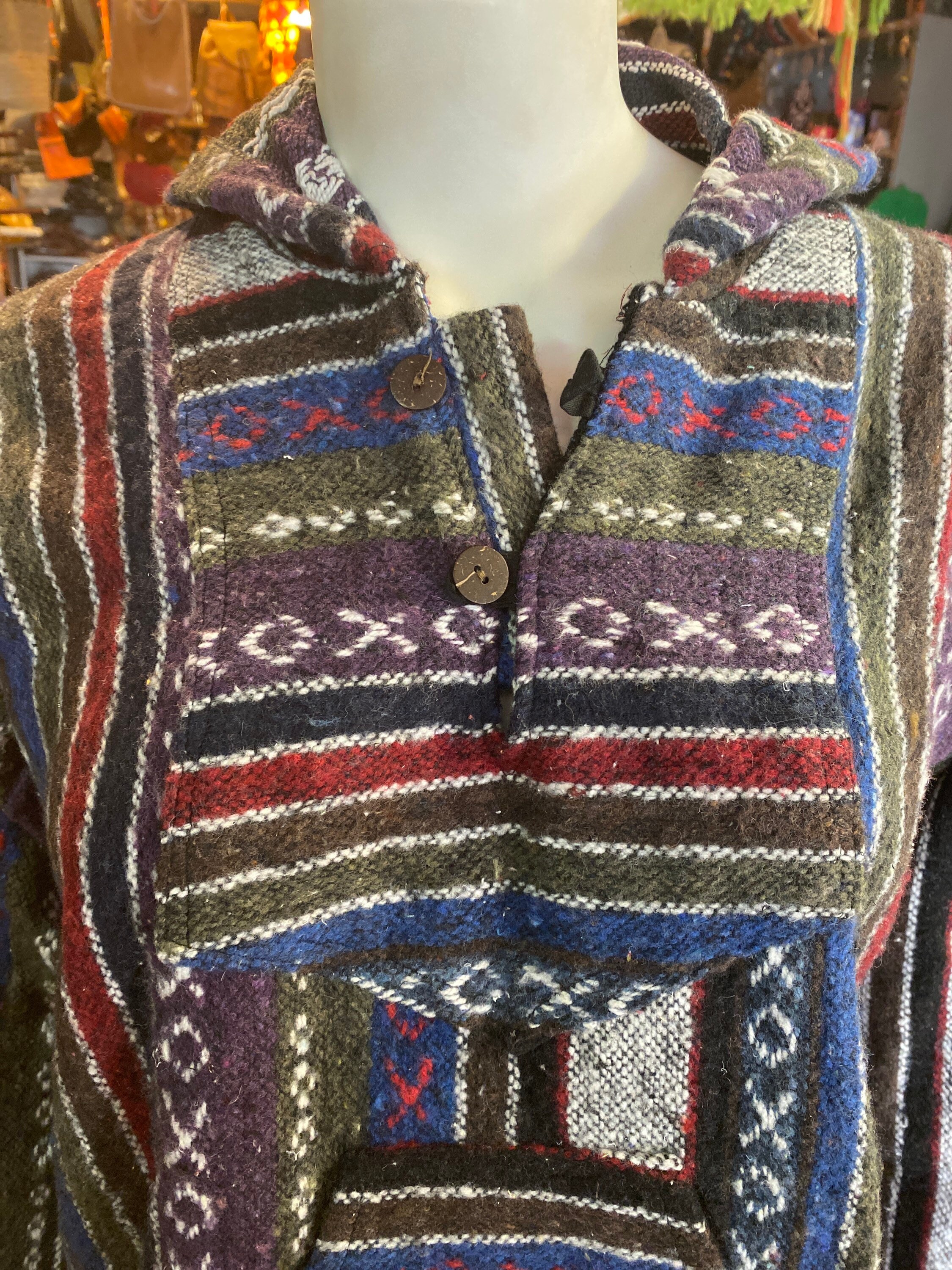 Soft Baja Hippie Hoodie Mexican Baja Drug Rug Hoodie Boho Etsy