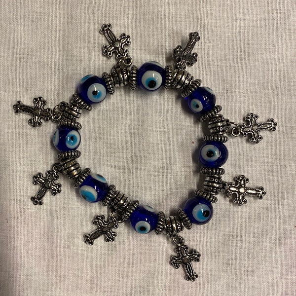 Evil Eye Bracelet, Cross Charms Turkish Bracelet