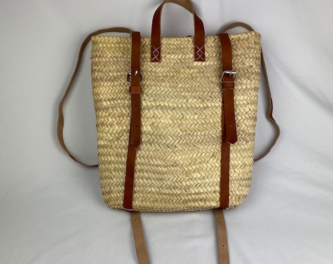 Basket Backpack With Leather Handles, French Market Basket, Beach Bag