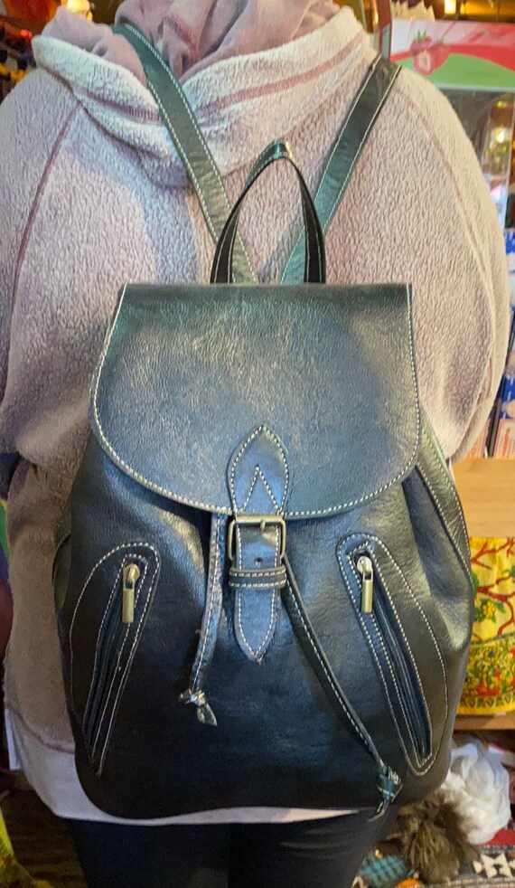 Moroccan Leather Journey Backpack: Large Black Calfskin  display picture 1