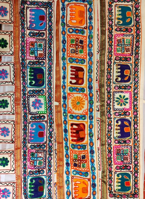 Toran Embroidered Wall Hanging, Decorative Door/Window Valence, Bohemian Curtain/Wall Decor