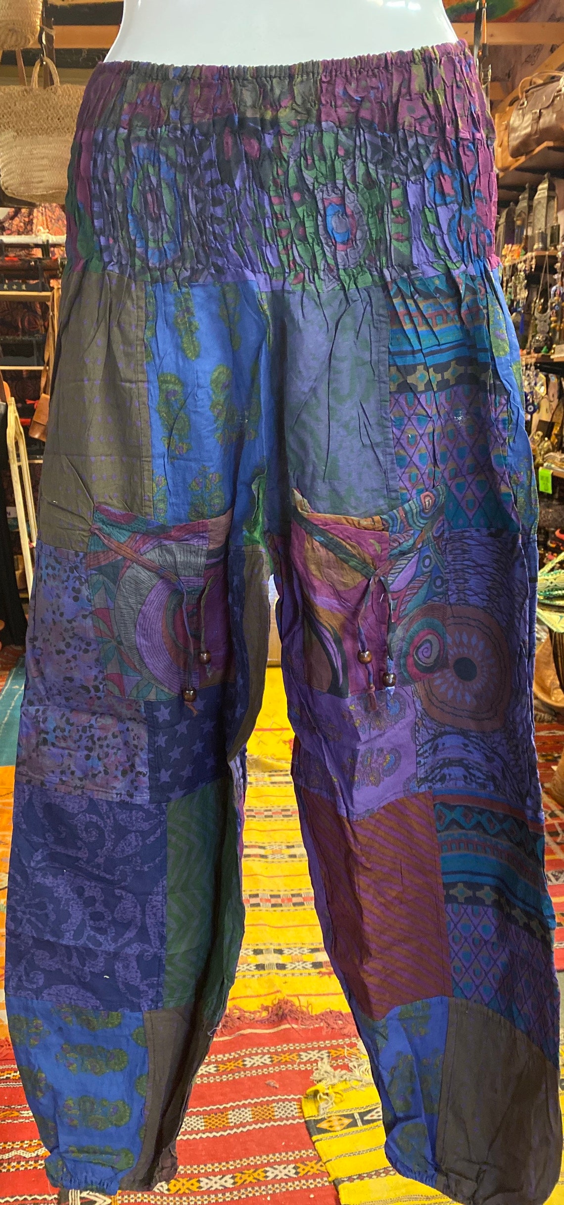 Patchwork Harem Pants with Pockets Boho Hippie Cotton Pants | Etsy