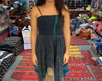 Boho Patchwork Cotton Sundress: Handmade Hippie Festival Dress